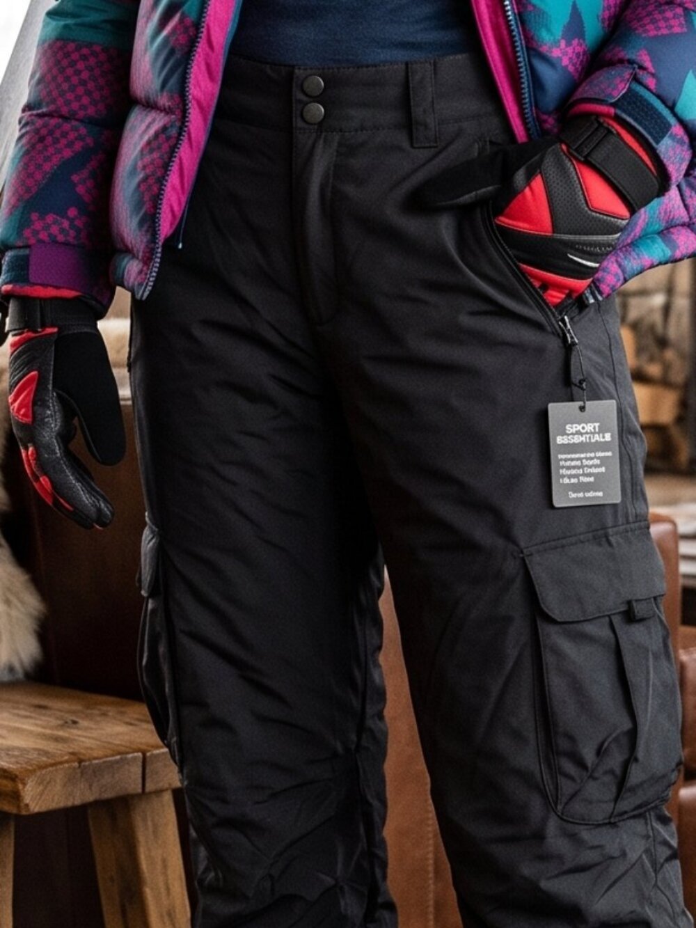 SPORT ESSENTIALS Women’s Black Cargo Ski Pants Durable Snow Snowboard Size M - Picture 2 of 8